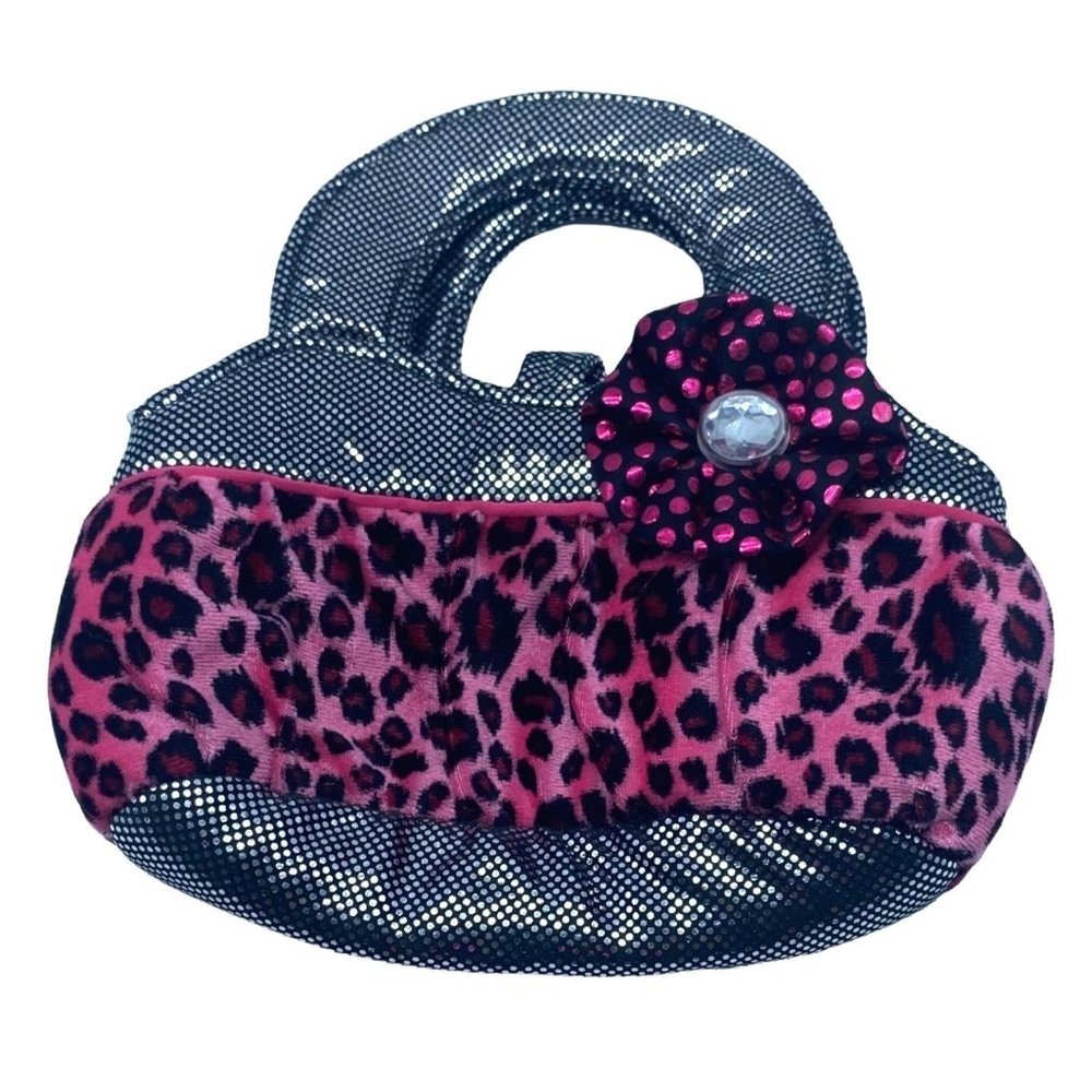 Aurora Silver Shiny‎ Pink Leopard Print Purse for Small Plush